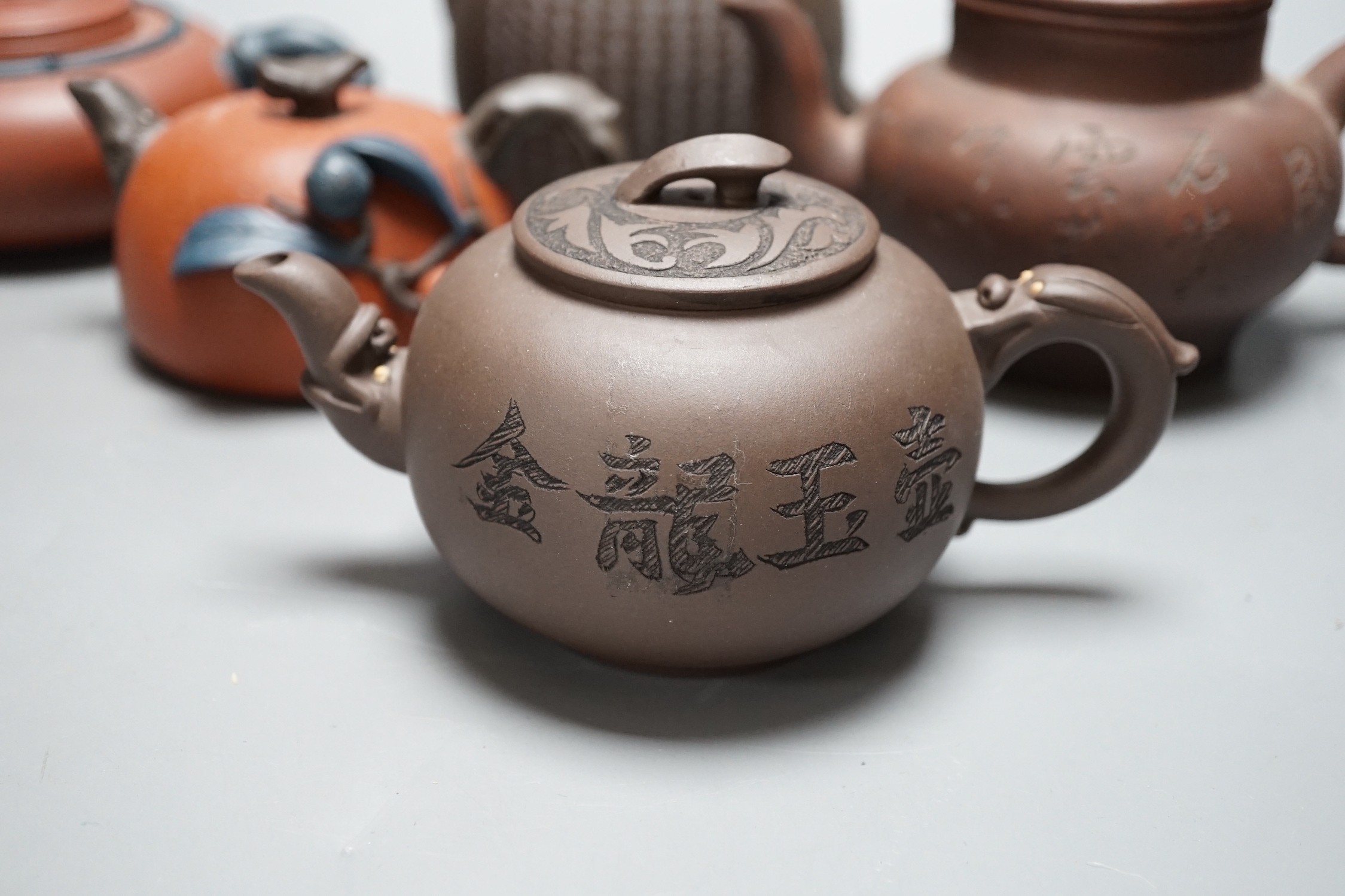 Five Chinese Yixing teapots tallest 12cms high